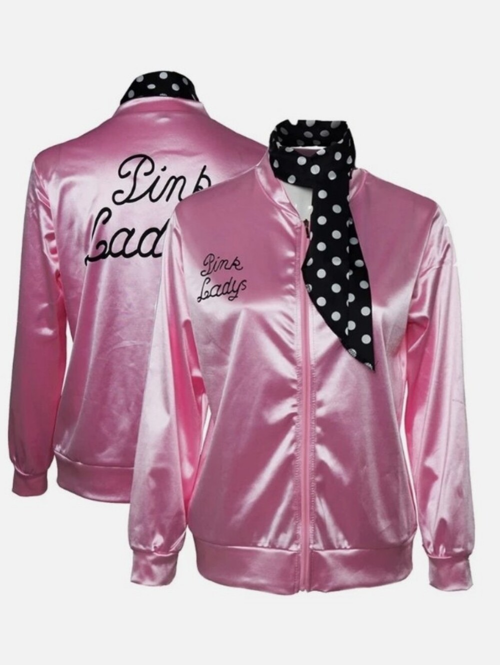 Pink Lady Satin Jacket with Neck Scarf Size Medium